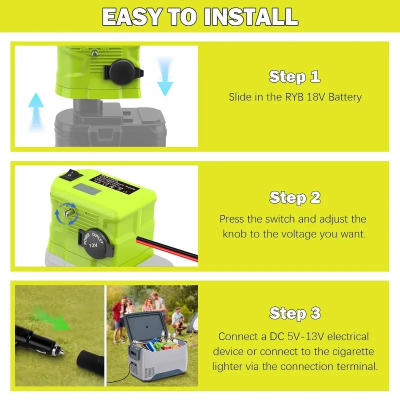 

Понижающий преобразователь 18 В до 12 В для батареи Ryobi для адаптера батареи Craftsman Адаптер прикуривателя Адаптер силового колеса