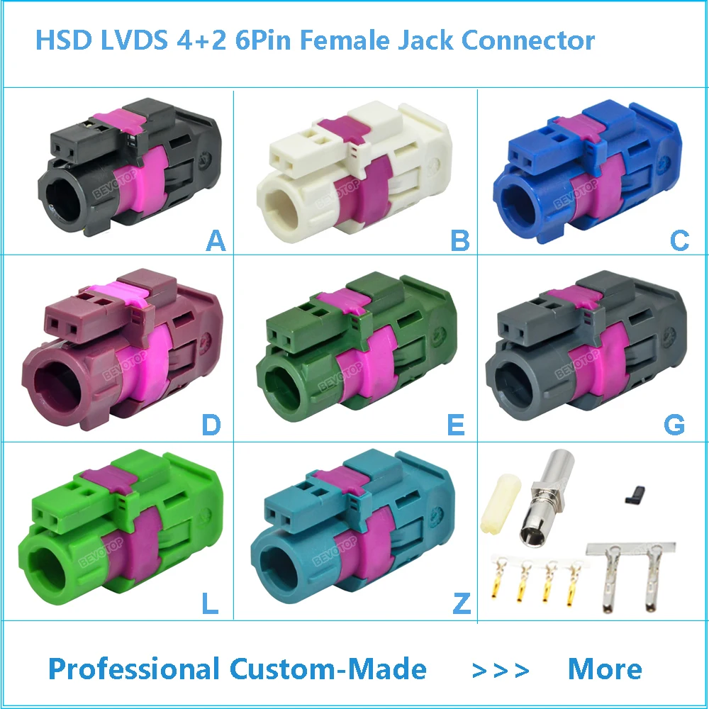 BEVOTOP LVDS HSD 4+2 6Pin Connector Water Blue Code Z Female Jack High Speed Vihicle LVDS Connectors for Dacar 535 Cable
