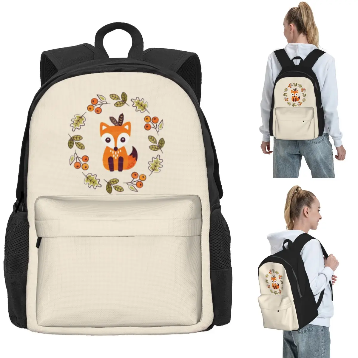 

Little Fox With Autumn Berries Backpack Daypack Large Capacity Kids BookBag School Bag Shoulder Bags for Men Women
