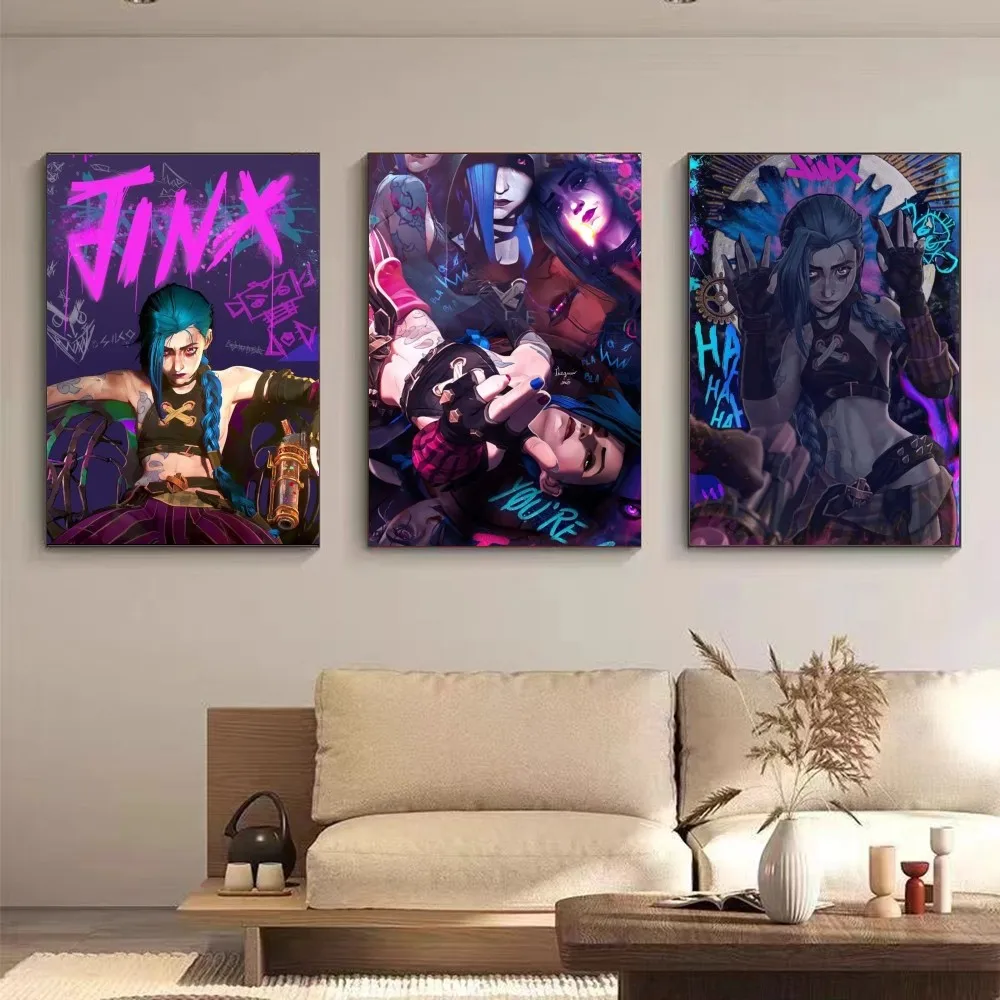 Arcane L-LOL Jinx Cartoon Game Main Art Movie Posters Fancy Wall Sticker for Living Room Bar Decoration Room Wall Decor Poster P