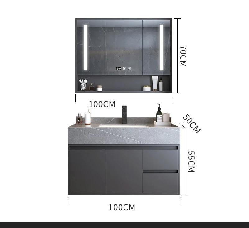 Rock slab bathroom cabinet combination modern light luxury smart mirror face wash sink toilet washbasin basin