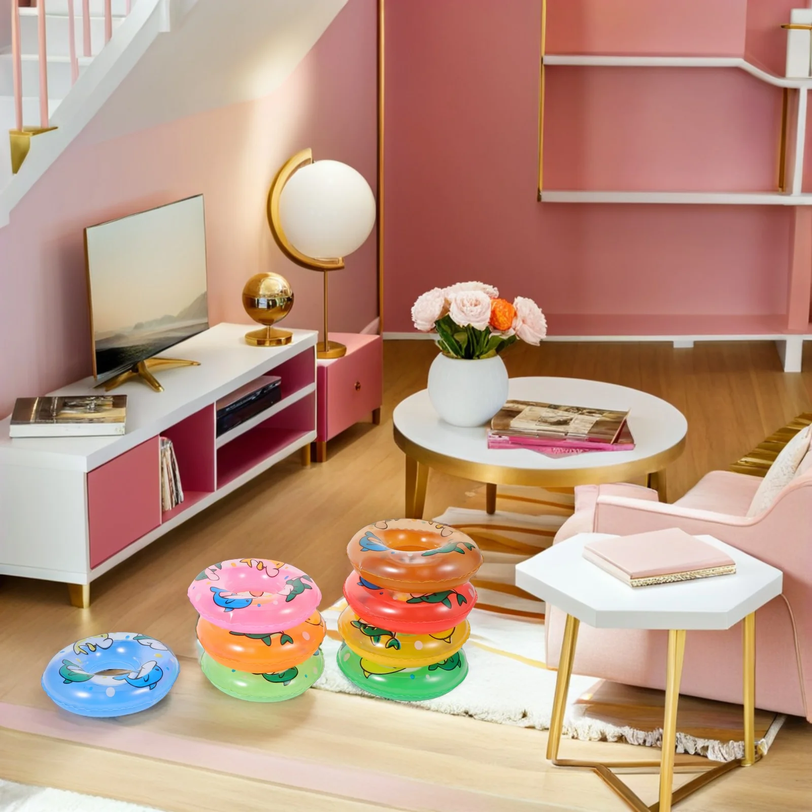 48 قطعة حلقات السباحة الصغيرة نمط دولفين قابلة لإعادة الاستخدام بولي كلوريد الفينيل الصيف التصوير الدعائم دمية بركة تعويم زينة حفلات الشاطئ #1