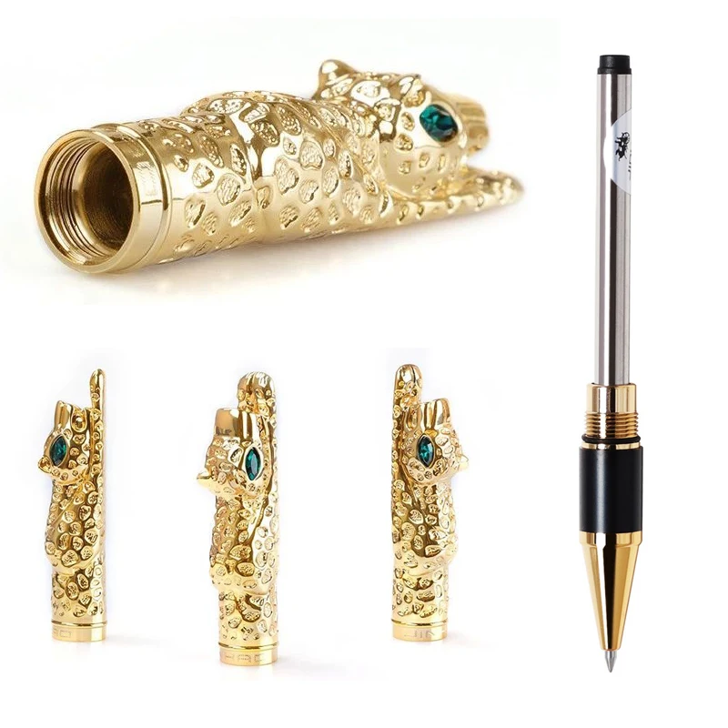 Jinhao Golden/Gray Cheetah Leopard Carving Embossing Metal Roller Ball Pen Professional Office Stationery Writing