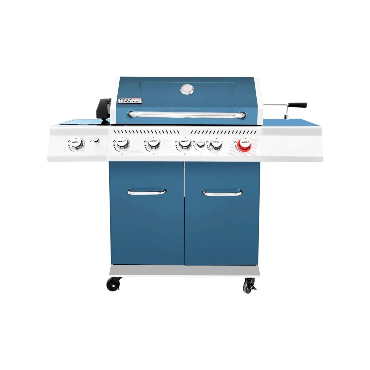 

GA5403B 5-Burner BBQ Cabinet Style Propane Gas Grill w/ Rotisserie Kit, Sear Burner, Rear Burner & Side Burner, 74,000 BTU, Blue