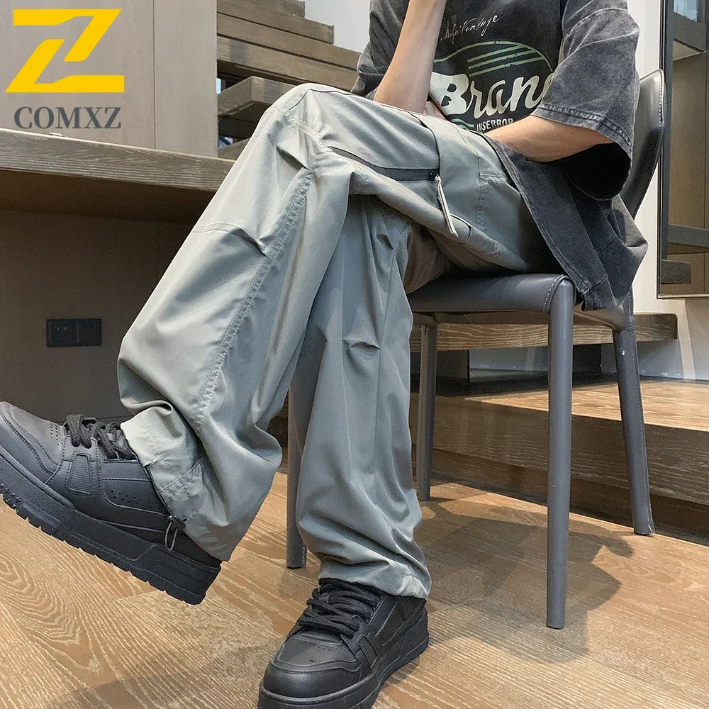 Korean Trendy Pants 2025 New Casual Fashion Multi Pocket Drawstring Low Waist Cargo Pants Summer Y2K Men's Casual Pants