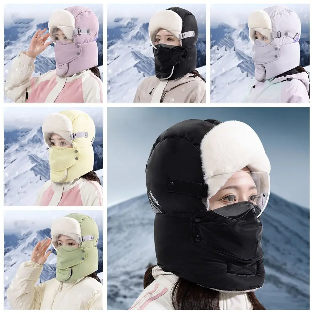 

Russian Ushanka Winter Plush Earflap Hats with Goggles Padded Hood Beanies Cycling Windproof Cap Hood Cap Snow Caps