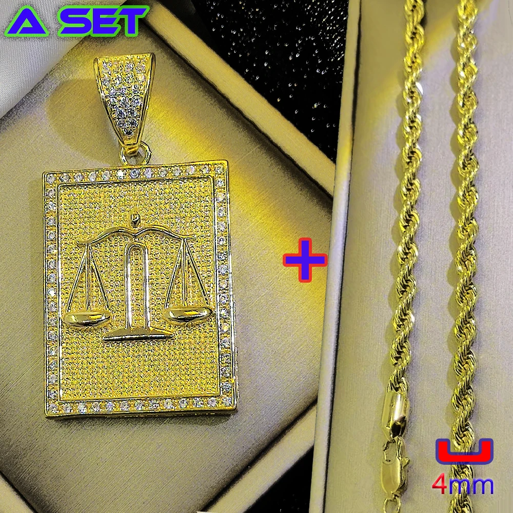 Customized hip-hop culture necklace with diamond Libra constellation gold pendant, 18K gold plating, fashionable and popular