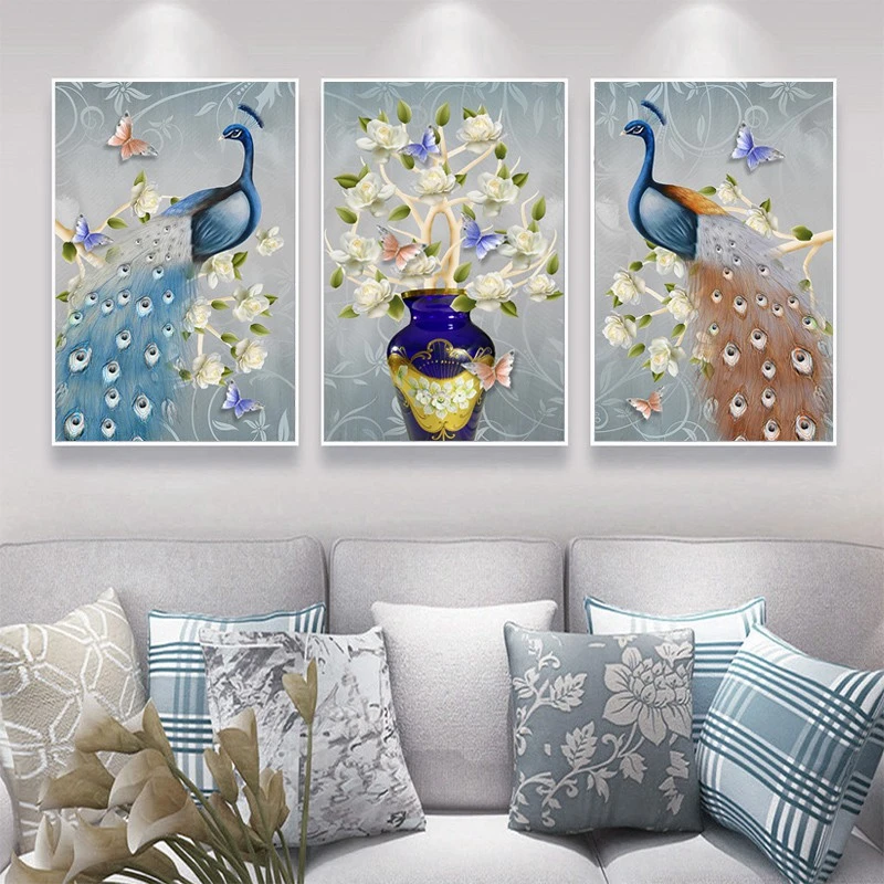 

DIY full Diamond Embroidery,Round Diamond Peacock rose Living room decoration rhinestone beads Diamond painting