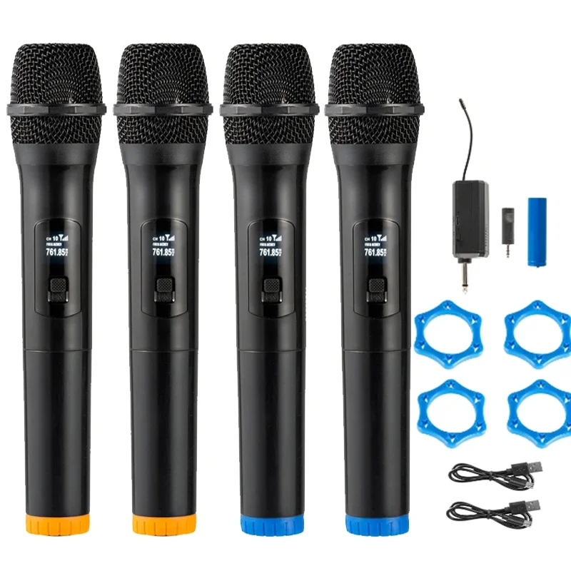 

Professional VHF Wireless Microphone System 4 Channels Dual Handheld Karaoke Mic for Wedding Party Church Stage Speech Speaker