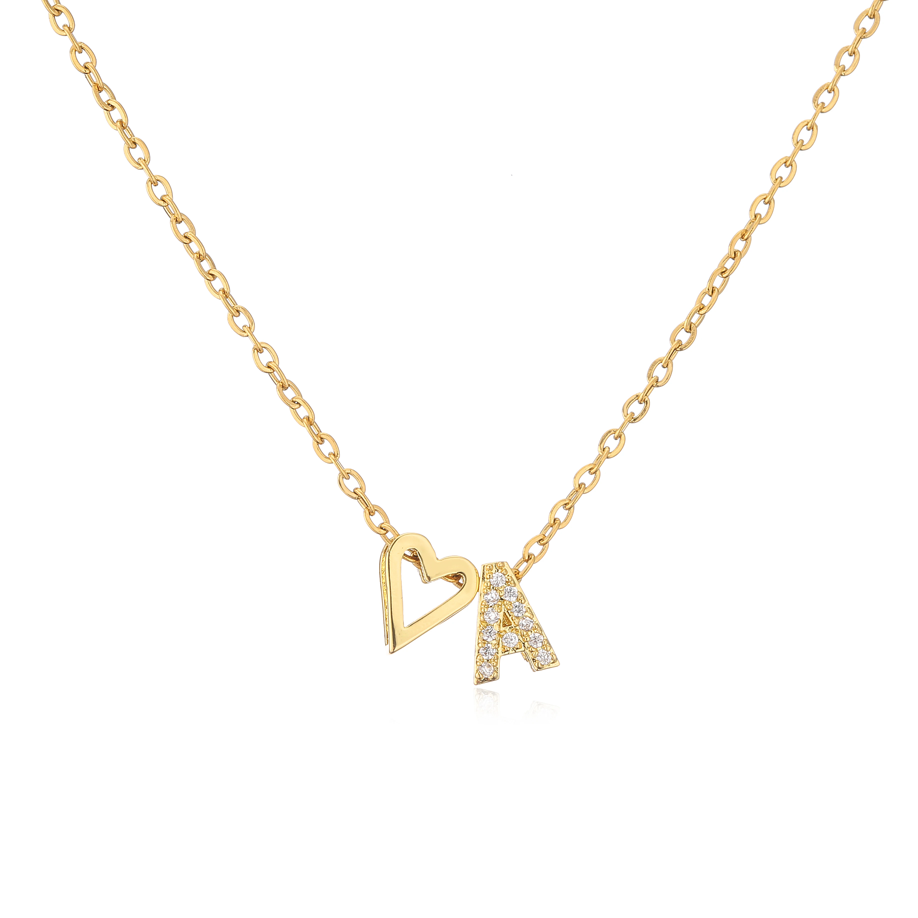 HECHENG,Fashion Tiny Heart Dainty Initial Necklace Zircon Letter Name Choker Necklace For Women Pendant Jewelry Gift