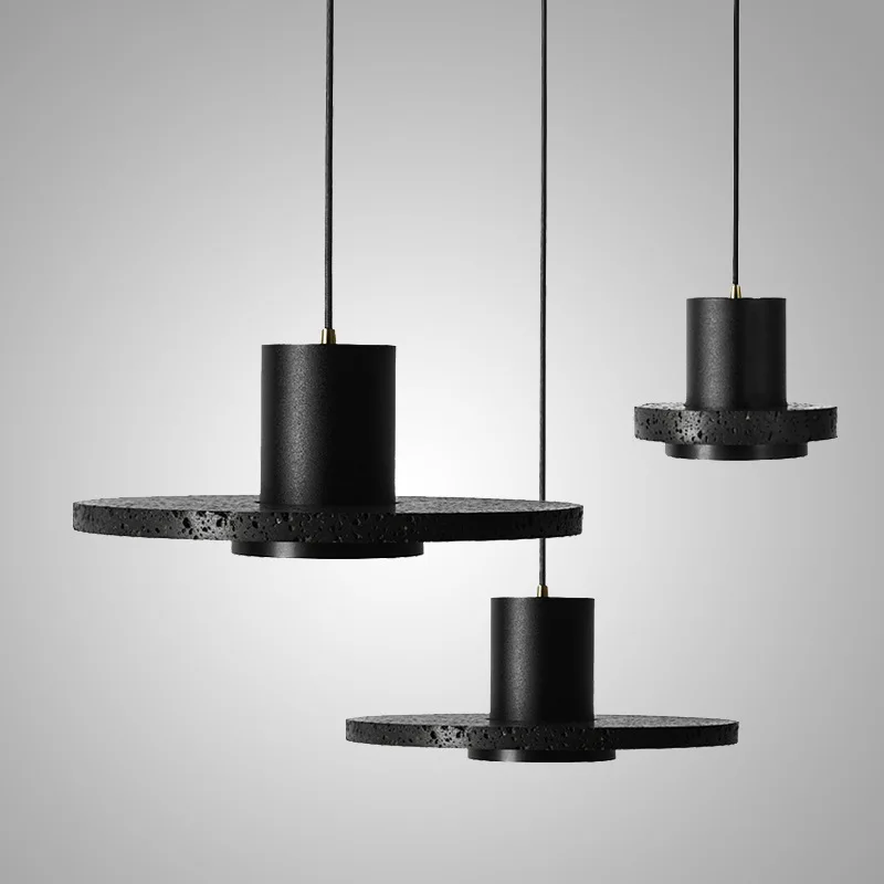 Minimalist Small Black Concrete Pendant Light Industrial Hole Stone Hanging Lamp LED Nordic Art Dining room Bar bedside lamp
