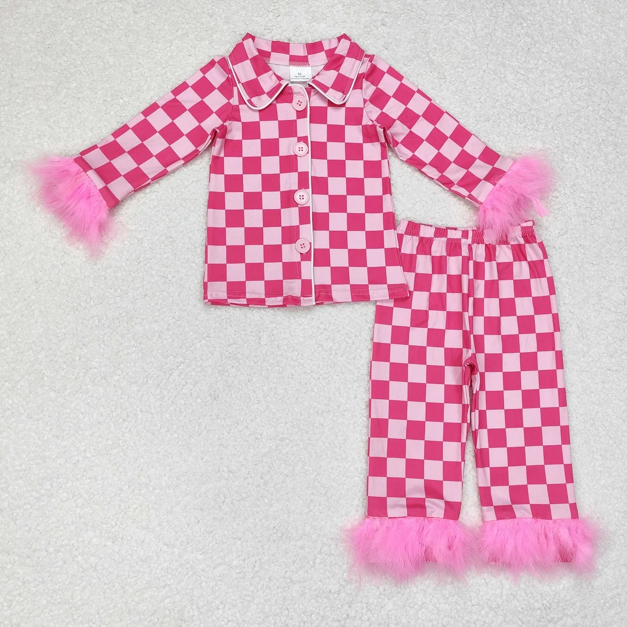 

Wholesale Baby Girl Set Sleepwear Long Sleeves Pink Checkered Buttons Shirt Pants Children Kid Two Pieces Toddler Outfit Pajamas