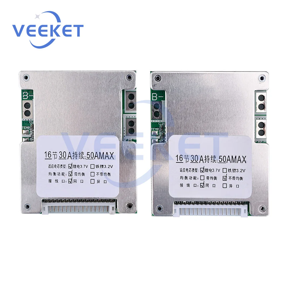16S 60V 50A BMS Lithium Battery Charger Protection Board for Electric Vehicles Power Balance Improving Battery Management System