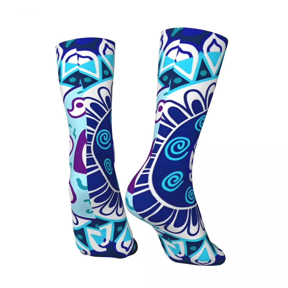 Funny Blue Eyes Mandala Sock for Men Happy Seamless Pattern Printed Boys Crew Sock Casual Gift official-website tops fugees