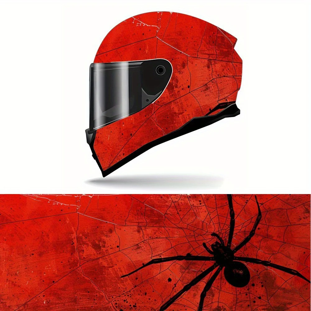 Black spiders crawling on the red wall Print Full Helmet Wrap Sticker Motorcycle Helmet Racing Graphic Decal Vinyl Wrap Helmet D