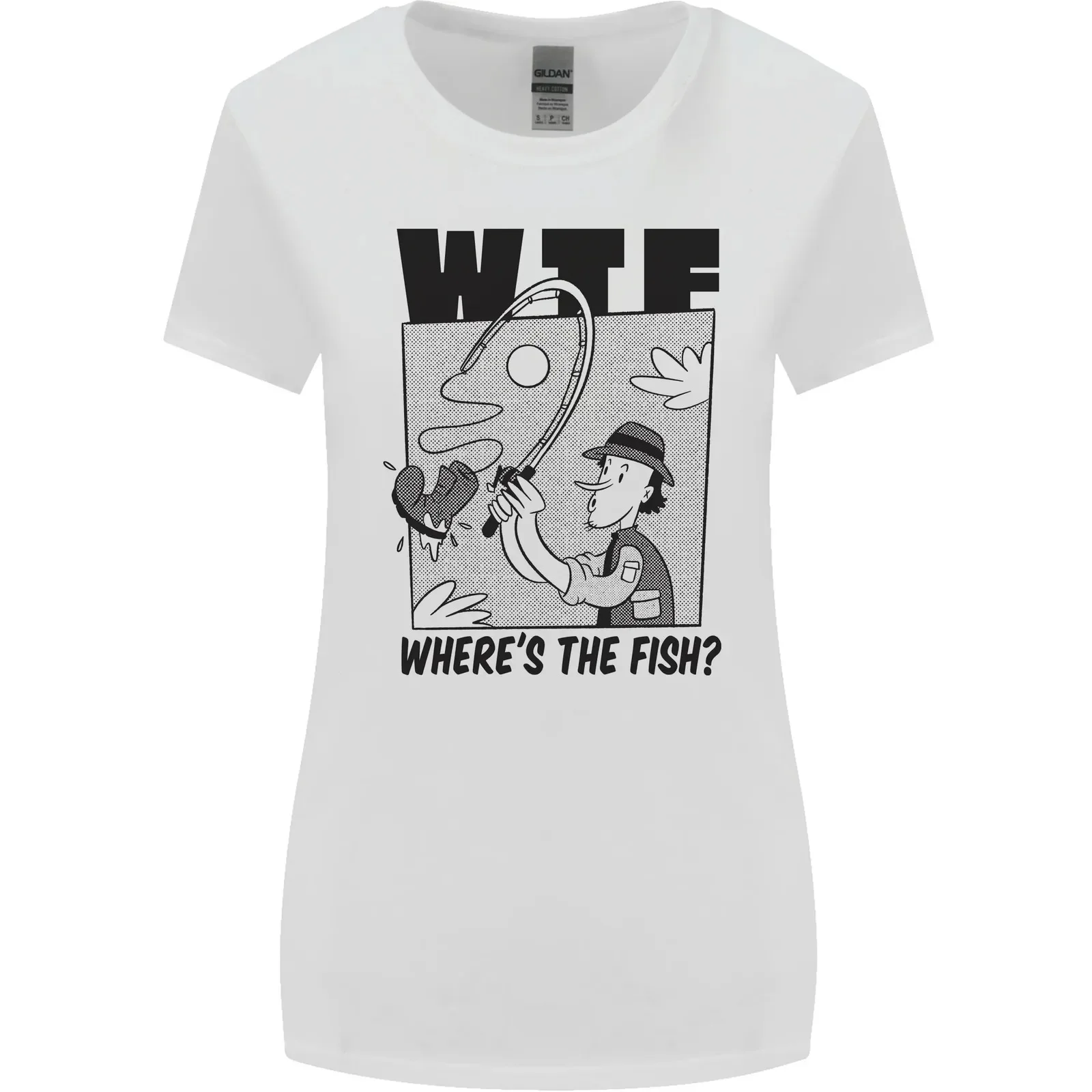 WTF Wheres the Fish Funny Fishing Fisherman Womens Wider Cut T-Shirt