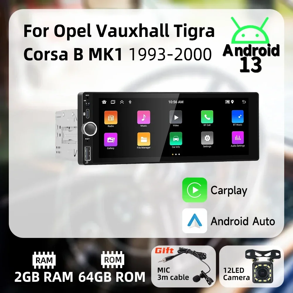 Carplay 1 Din Radio Android for Opel Vauxhall Tigra Corsa B MK1 1993-2000 6.86