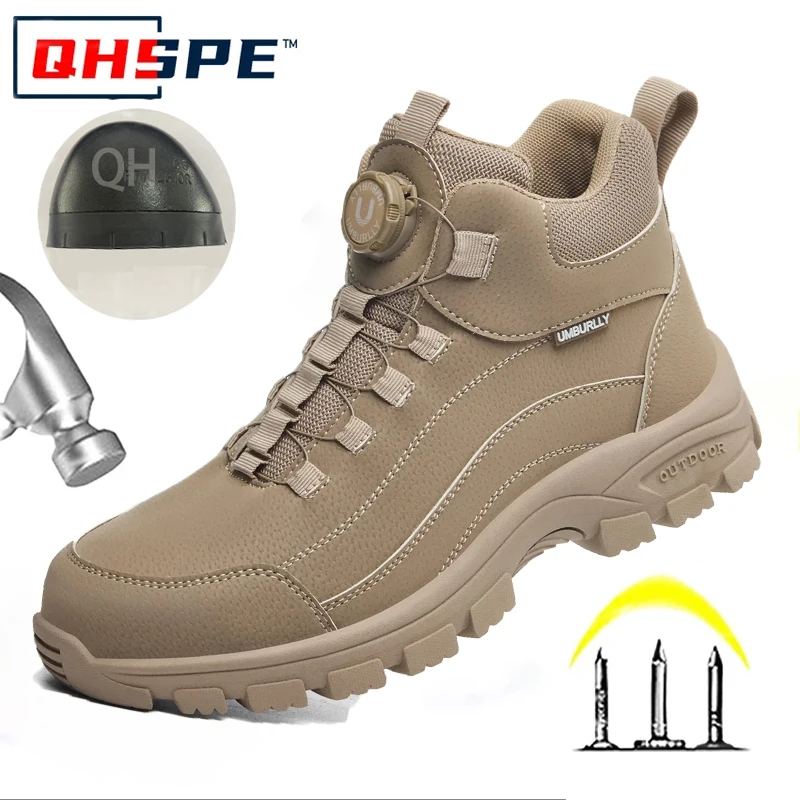 Men's Safety Work Boots, Steel Toe, Anti- Crush Resistant, Punctureproof Kevlar, Anti-Slip, Wear-Resistant, Fashionable Buckle