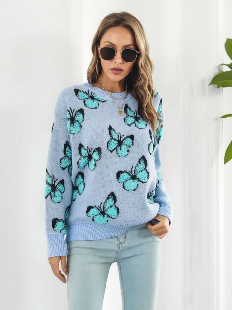 Women's New Autumn Winter Fashion Y2K Three-dimensional Butterfly Sweater Women's Loose Long Sleeved Knitted Sweater Sweater