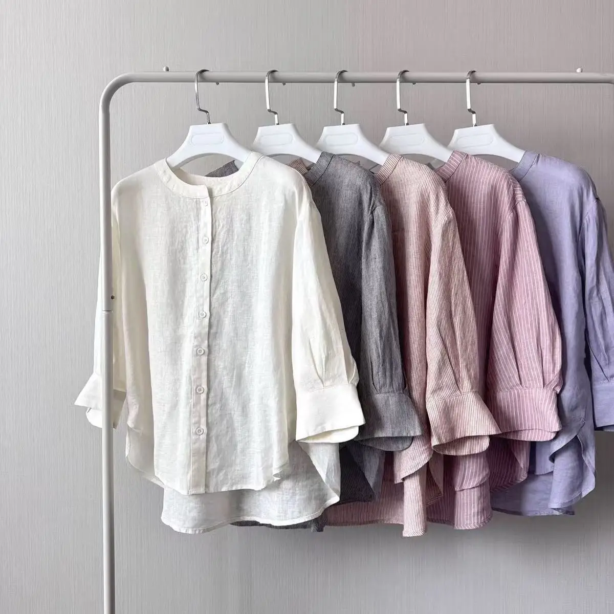 

Dave&di Linen Loose Slimming Round Neck Candy Color Seven Quarter Sleeve Artistic Shirt Top For Women Clothes Shirts Tops
