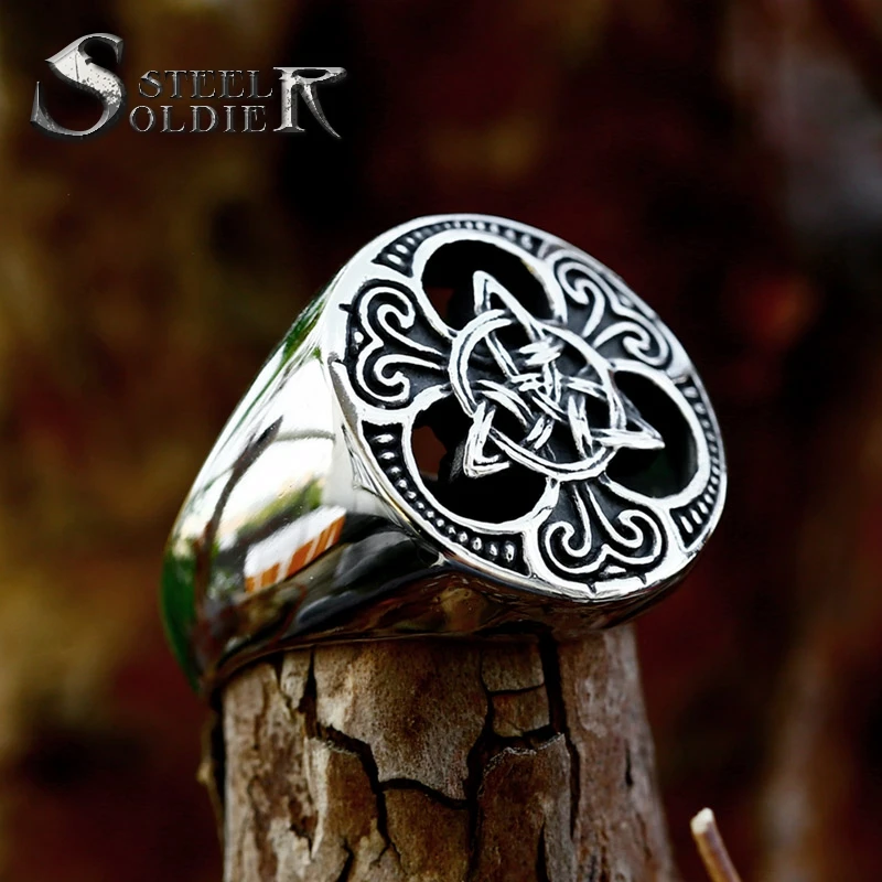 steel solider stainless steel Viking Celtic solar symbol wheel ring amulet nordic slavic pagan jewelry