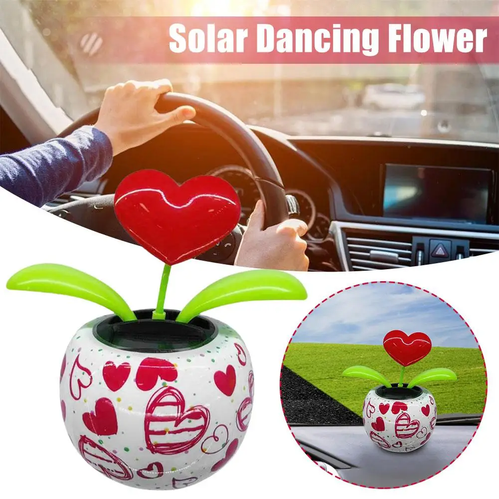 New Solar Creative Painted Apple Blossom Cartoon Love Car Interior Center Console Decorative Ornaments Swing Desktop Car U2M2