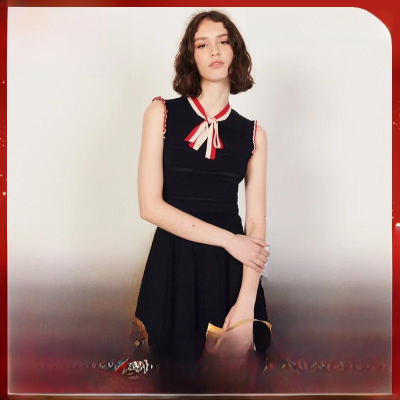 

Платье MaSandeS Spring OL Sle Svel с рюшами, цветными вставками, в полоску, с поясом, с завышенной талией, А-силуэта, для офиса/повседневной носки