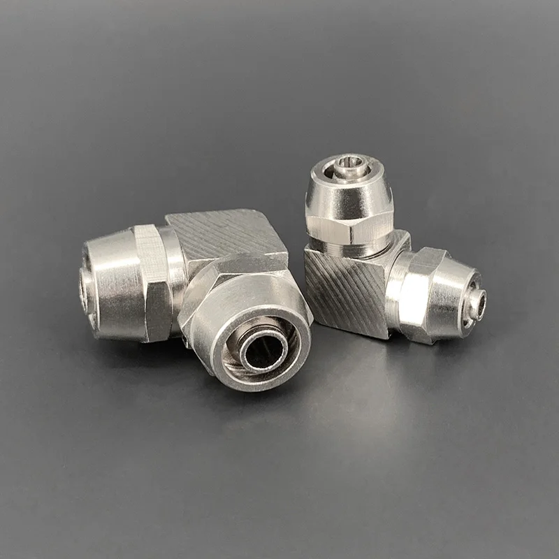 PV-4 6 8 10 12 14 16ミリメートルに1個銅ニッケルメッキクイックツイスト直角pv pneumaticl管継手肘二重接続