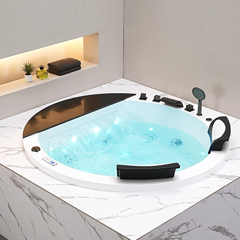 Round recessed double surf massage thermostatic bathtub waterfall couple large bath