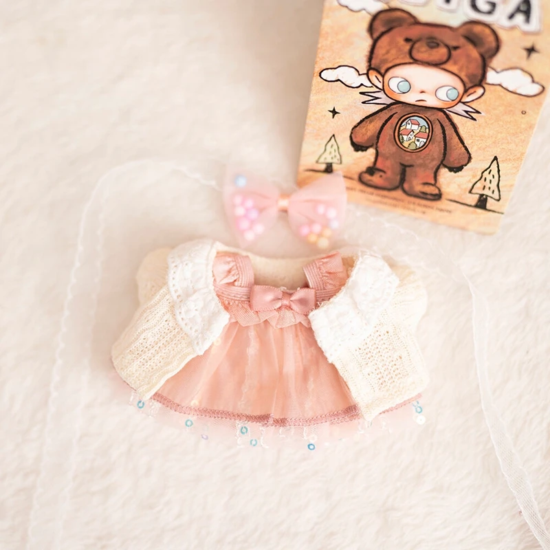 

6 цветов, платье из сетки с бантом и блестками, вязаный кардиган, одежда для куклы Zsiga 20 см, аксессуары для наряда, подарок для детей