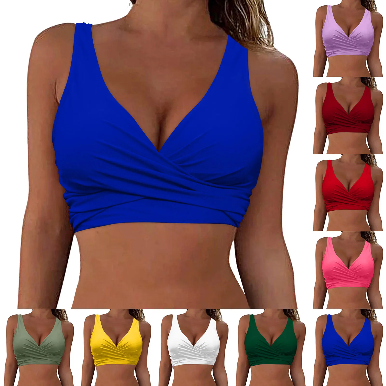 Women Lace Up Swimwear Tops Underwire Full Coverage Bikini Top Push Up Swim Crop Top Tie Back Bathing Suit Woman Swimsuits 2024