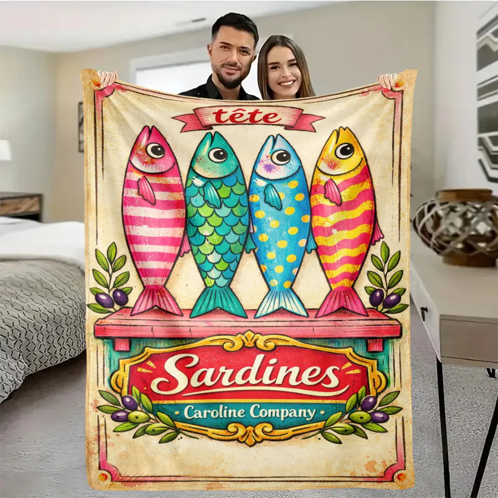 Aesthetic Sardines Tin Blanket Cozy Plush Couch Throw Cover Soft Bed Decor Nap Blanket For All Season Home Decor