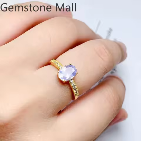 100% Natural Light Purple Amethyst Ring 1ct 6mm*8mm Lavender Amethyst 925 Silver Ring for Daily Wear with 3 Layers Gold Plating