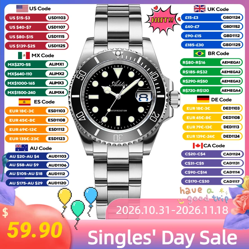 ADDIES Elegant Lady Quartz Watch Ceramic Bezel 5Bar Waterproof Super Luminous Watches Date Display Stainless Steel Wristwatches