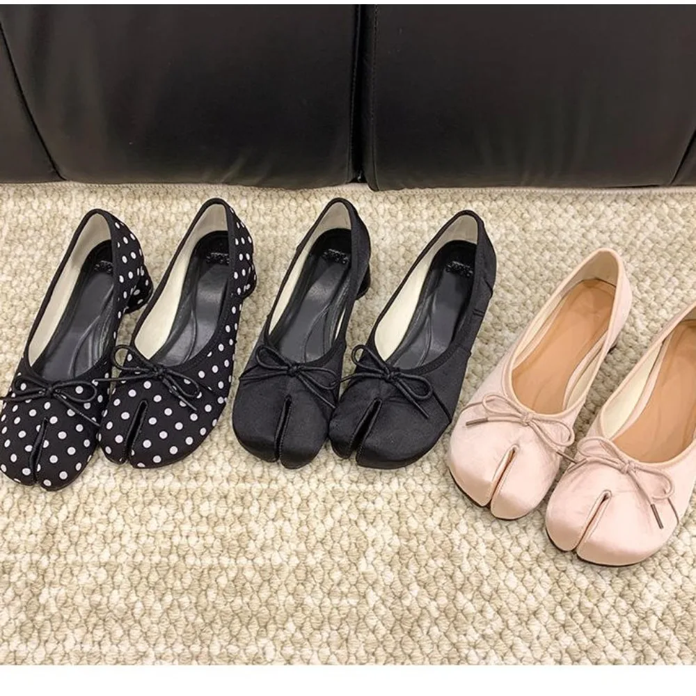Brand Women High Heel Soft Ballet Shoes Slip On Loafers Soft Moccasins Tabi Ninja Casual Shoes Mujer Ladies Shoes Bow Knot Mujer