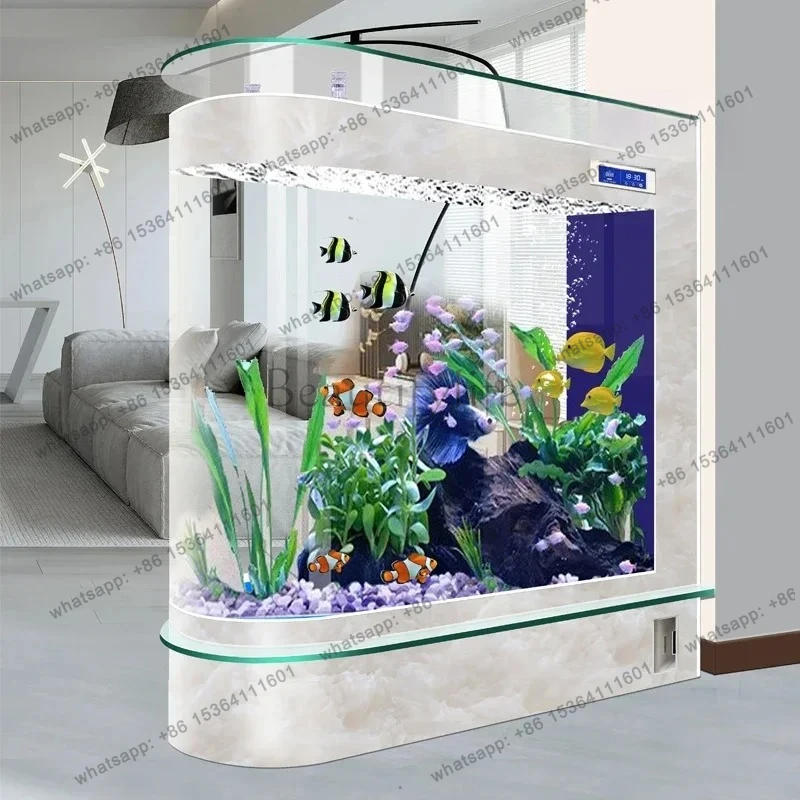

Living room new glass fish tank ecological light luxury medium and large floor water-free aquarium advanced sense