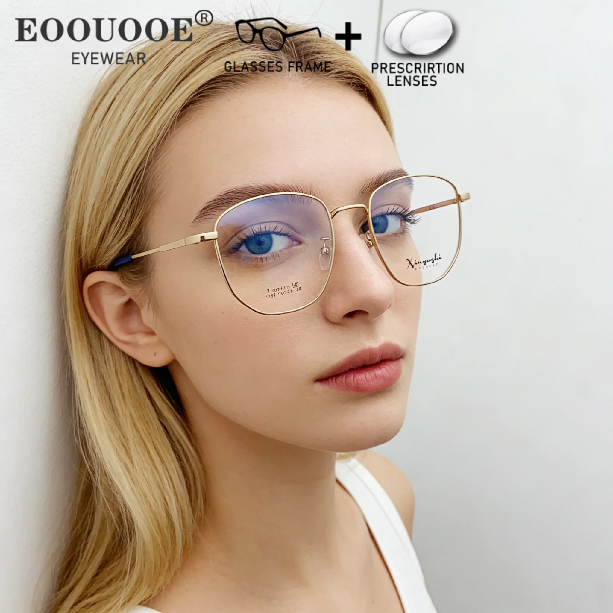 

Fashion Women's large Frame Glasses Not Cover Makeup Prescription Lenses Myopia Spectacle Photochromic Pure Titanium Eyewear