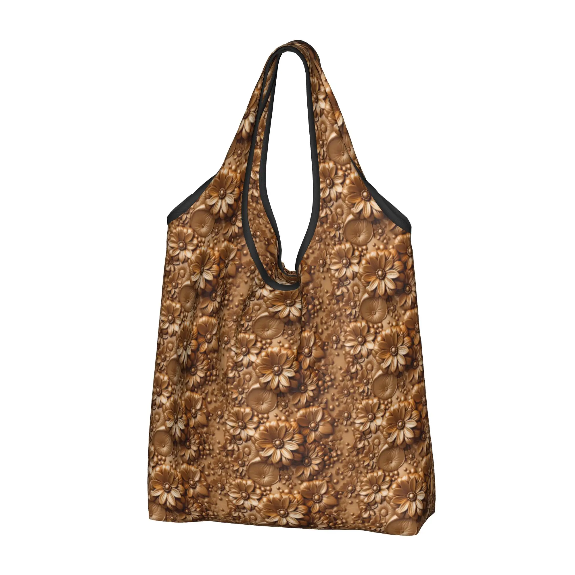 Fashion Trend 3D Flowers Groceries Shopping Bags Fashion Shopper Shoulder Tote Bags Big Capacity  Luxury High 3D Floral Handbag