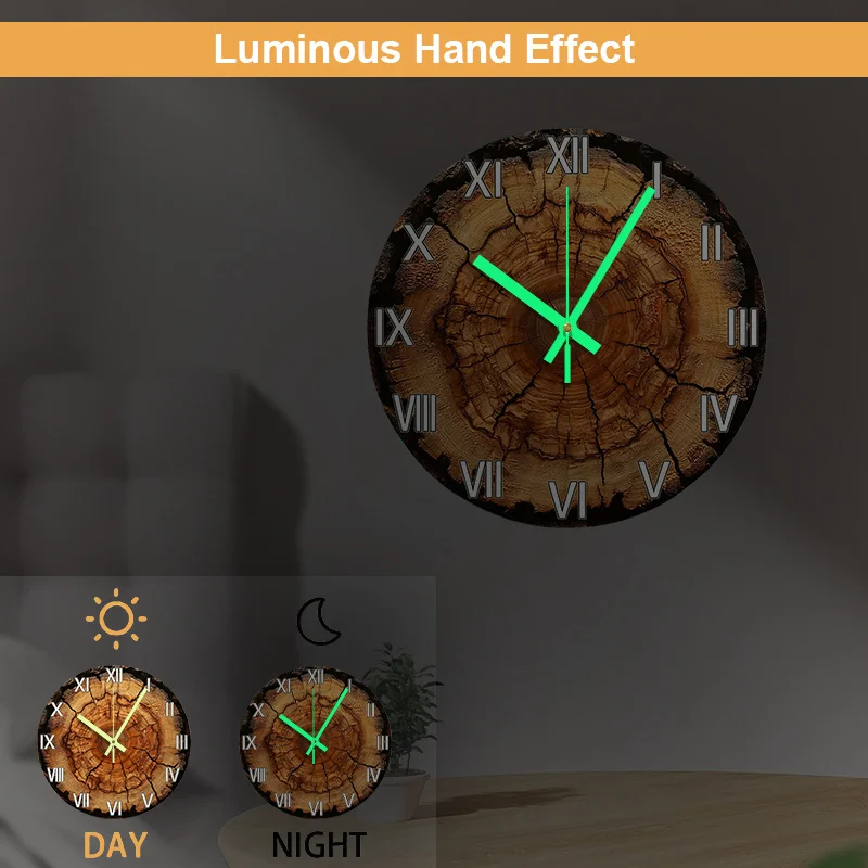 1pc relógio de parede diy-decoração moderna de fazenda com design de coto de árvore, movimento silencioso, para sala de estar, quarto, cozinha, escritório