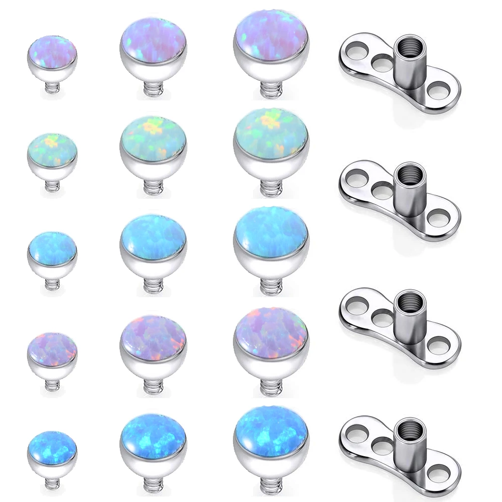 1Pcs 16g Stainless Steel Opal Micro Dermal Piercings Dermal Anchor Opal Top Piercings Skin Diver Piercing Body Jewelry
