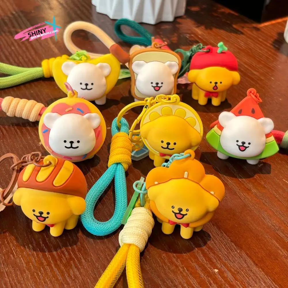 

Donut Line Puppy Fruit Keychain Cartoon Creative Dessert Dog Doll Key Ring Animal 3D Dog Donut Head Cover Puppy Pendant