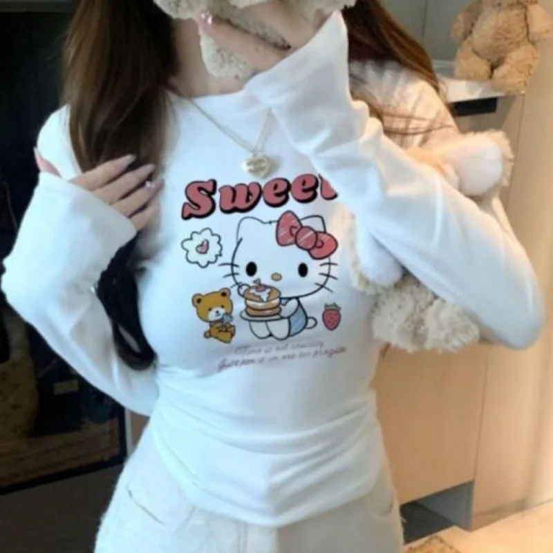 

Женская футболка-кофта Sanrio Hello Kitty с принтом, флисовая, новая коллекция для весны, осени, зимы, с длинным рукавом, в стиле Pure Desire