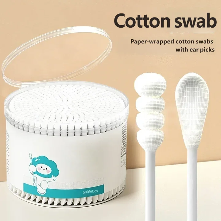 Disposable Cotton Buds 500 Count Dual Tip Paper Wrapped Rod Gentle Ear Wax Removal Sticks Multi Purpose Cosmetic Cleaning Swabs