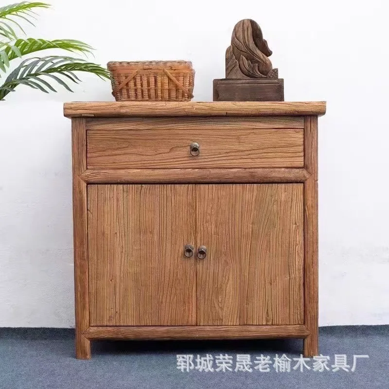 

Old elm dining side cabinet solid wood tea cabinet entrance wall locker new Chinese living room natural texture locker