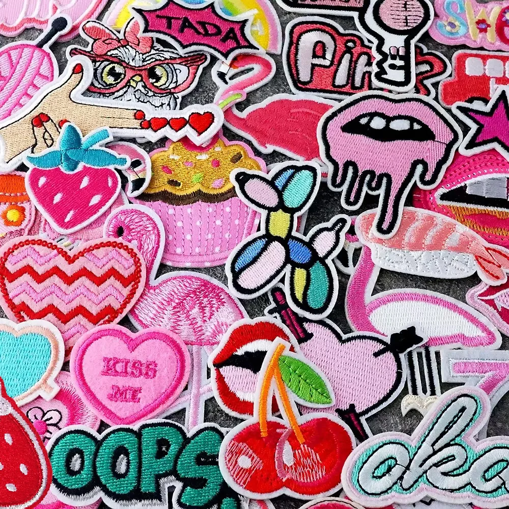 Pink Flamingo Cake Girl Iron on Patches Appliques for Clothing Embroidery Cloth Stickers Sewing Handmade Decoration Repair Patch