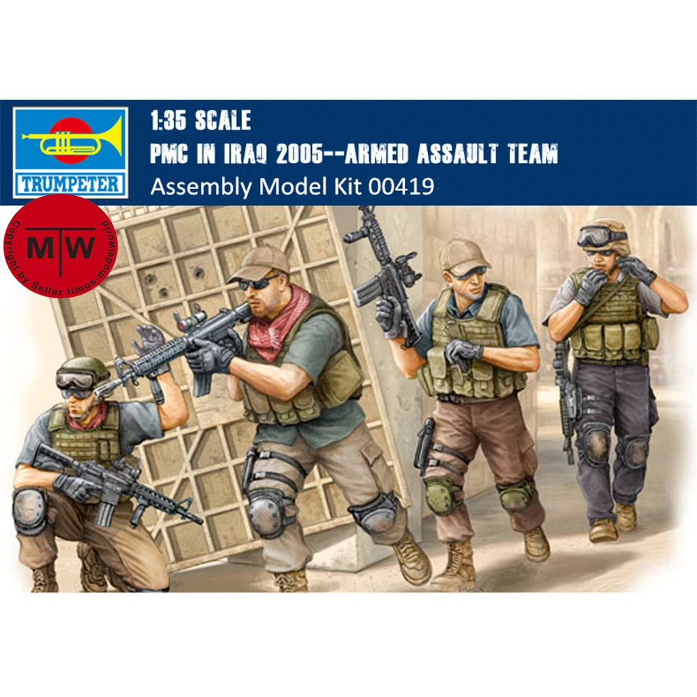 

Trumpeter 00419 1/35 Scale PMC in Iraq 2005--Armed Assault Team Military Soldiers Figures Plastic Assembly Model Kits