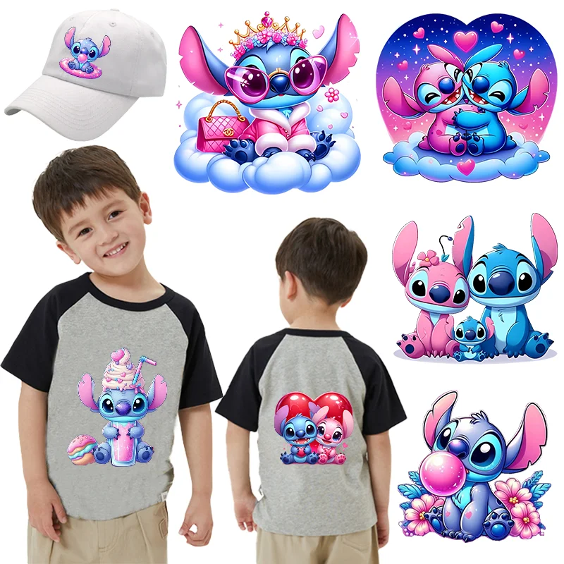 Stitch Disney Heat Transfer Stickers Cartoon Anime for T Shirt Hoodie Clothes DIY Kids Patches Iron on Transfer Applique Gift