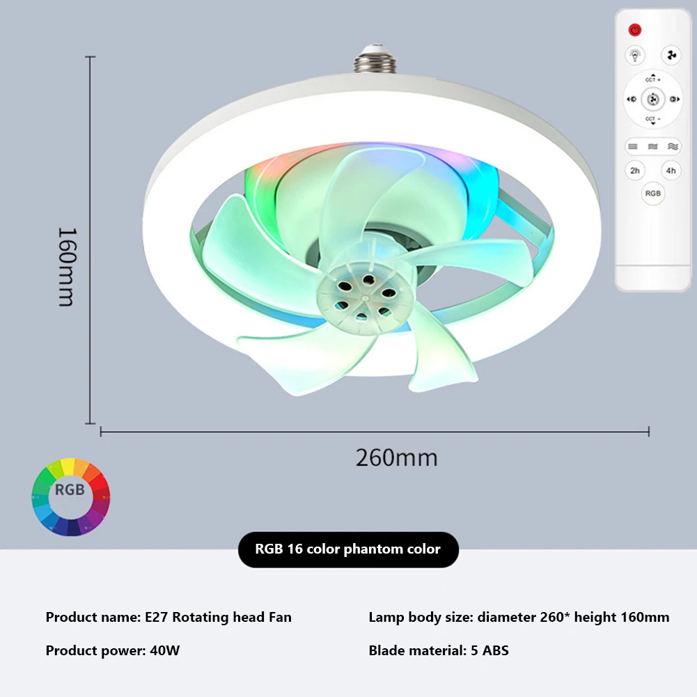 Ventilatore da soffitto con luce ventilatore da incasso con luci RGB dimmerabili 5 pale in ABS vento a 3 velocità per camera da letto soggiorno camera dei bambini