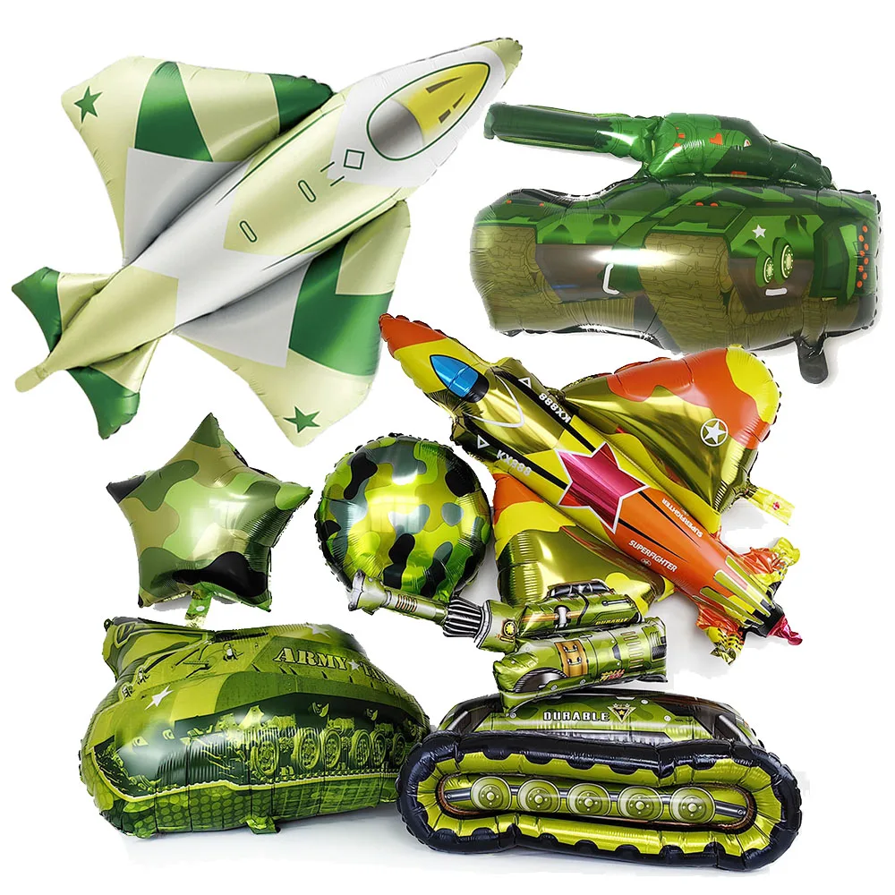 Airplane Balloons Army Tank Ballon Missile Car Foil Balloons Camo Army Themed Kids' Boys Birthday Party Supplies Decorations