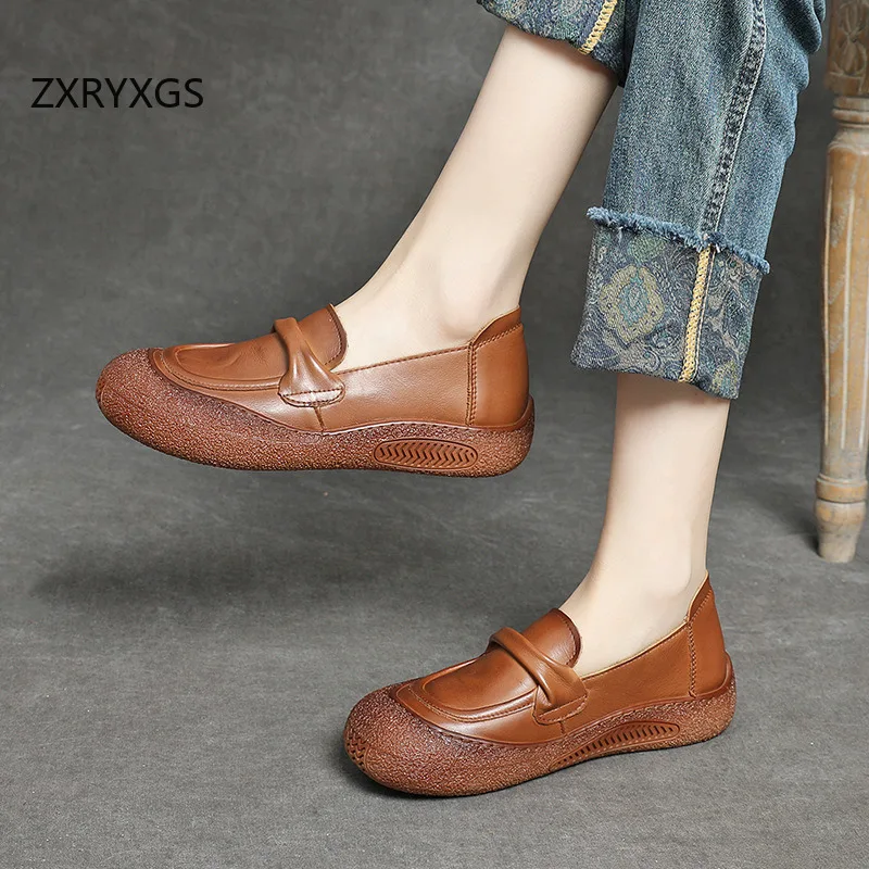 ZXRYXGS 2024 capa superior de piel de vaca nuevos zapatos planos suela suave zapatos cómodos de cuero para mujer zapatillas casuales zapatos de tendencia de temperamento